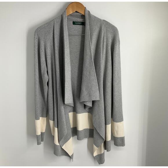 Ralph Lauren Classy Cardigan Sweater Draped Stripes Relaxed Old Money Medium - Picture 2 of 16